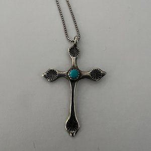 Native American Sterling Silver Cross Pendant and chain.
